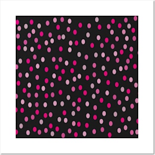 Pink Polka Dots on Black Posters and Art